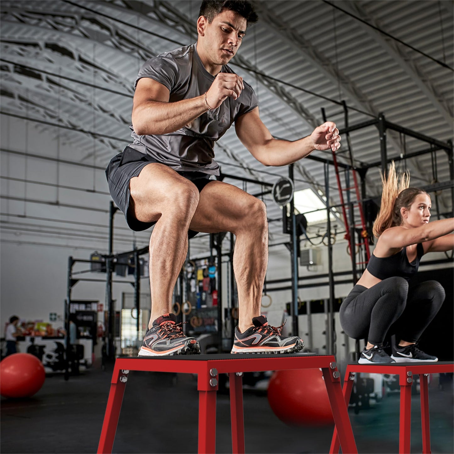 Garvee 12/18/24 Inch Steel Plyo Box for Exercise, Plyometric Jumping Box Metal Exercise Step Up Box with Anti-Slip Surface for Home Gym Training,Single and Set,Red