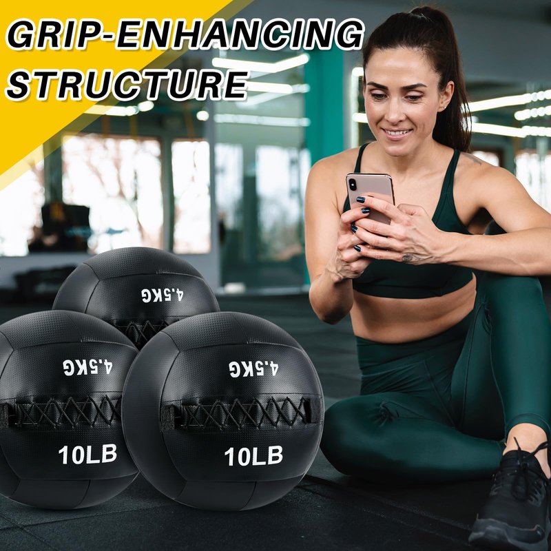 Lunmon 1 Pcs Soft Wall Medicine Ball for Exercise Fitness Slam Weighted Med Ball with Non Slip Grip for Slamming Workout Strength Conditioning Core Training Lunge and Partner Toss (10 Lbs)