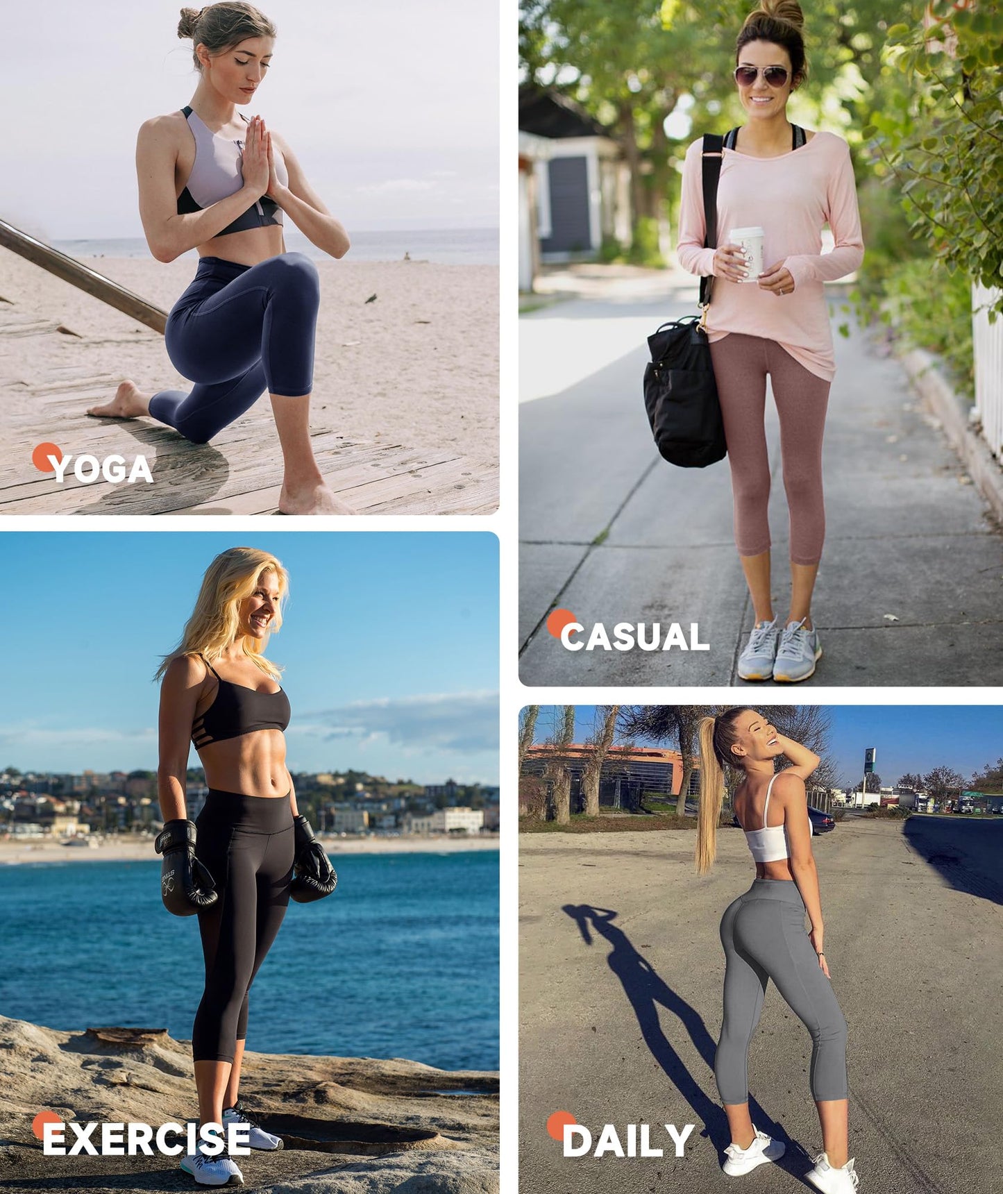 GAYHAY High Waisted Capri Leggings for Women - Soft Yoga Pants for Running Cycling Workout Pink Pockets