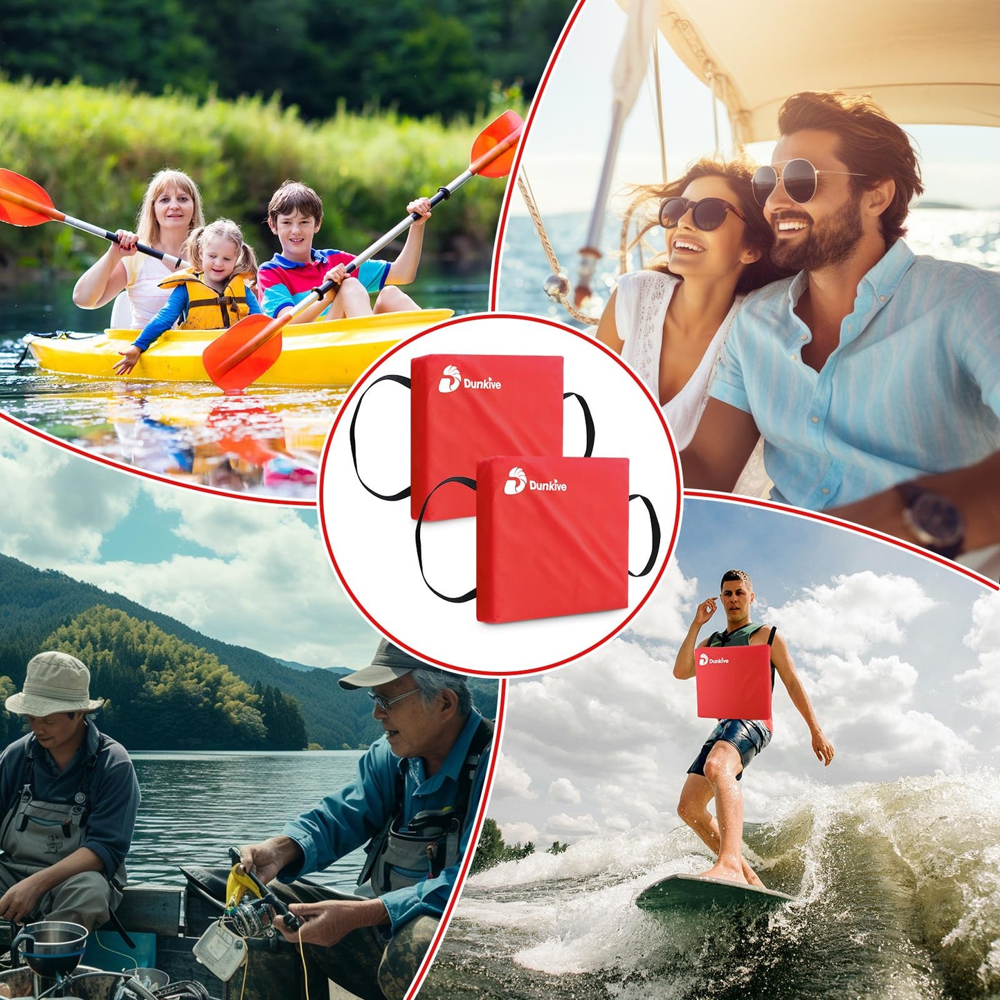 Dunkive 2 Pack Boat Throw Flotation Cushion, USCG Approved, Emergency Marine Throwable Flotation Device, Foam Boat Cushions Life Preserver, Throw Cushions for Boats, Kayaks, Canoes(Red)