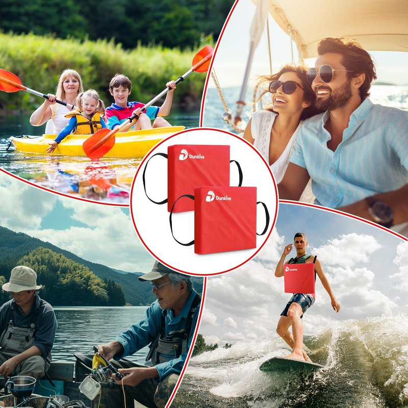 Dunkive 2 Pack Boat Throw Flotation Cushion, USCG Approved, Emergency Marine Throwable Flotation Device, Foam Boat Cushions Life Preserver, Throw Cushions for Boats, Kayaks, Canoes(Red)