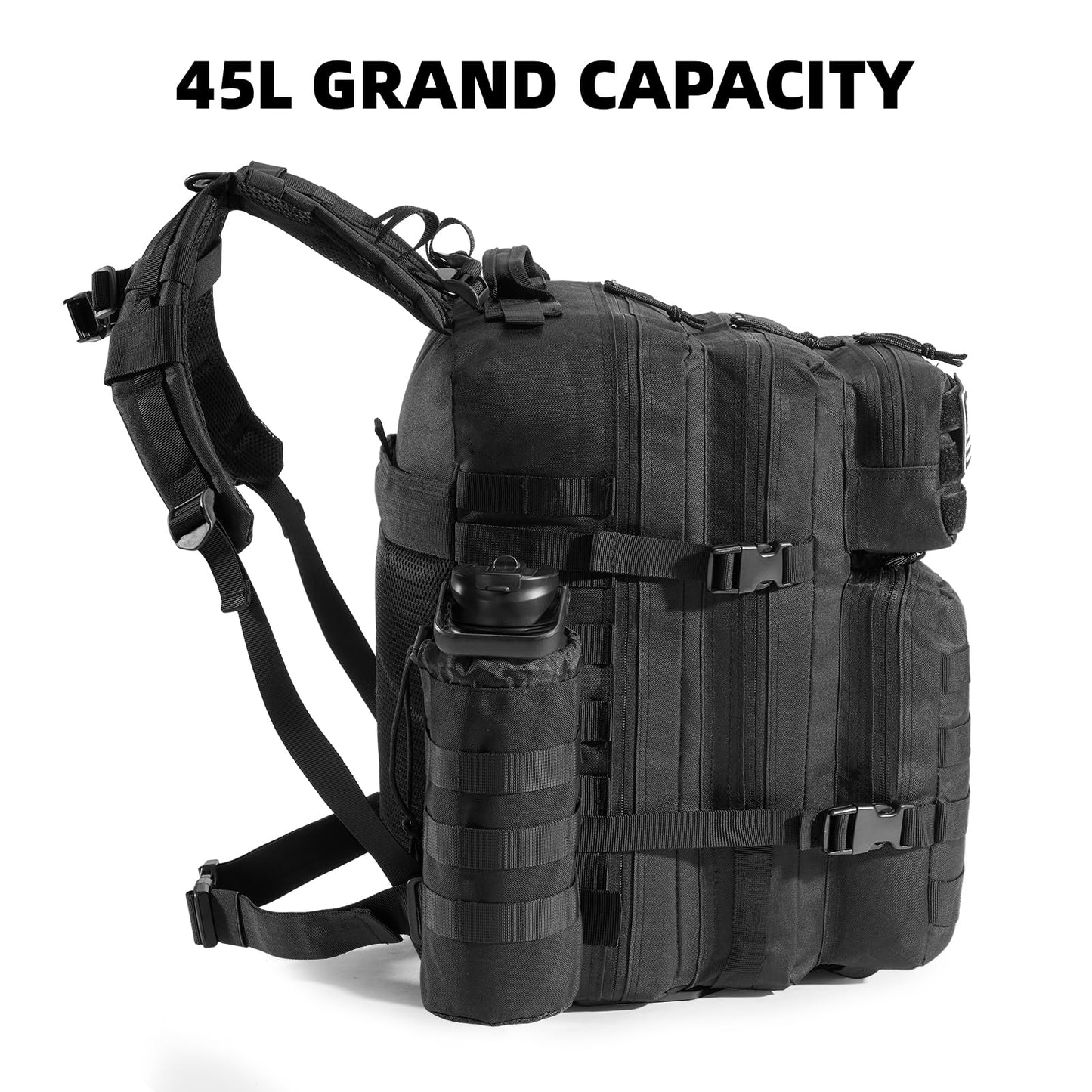Jugbey Military Tactical Backpack for Men 45L Large Waterproof Army 3 Days Assault Pack Molle Bag Backpacks for Trekking,Camping,Hunting,Hiking (Black)