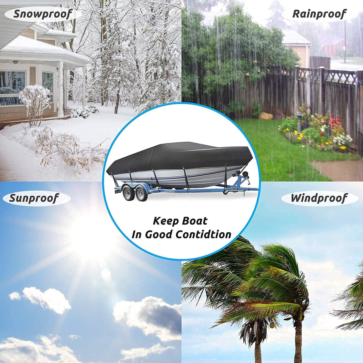 Mancro Boat Cover, Heavy Duty 17-19ft Waterproof Trailerable Boat Cover