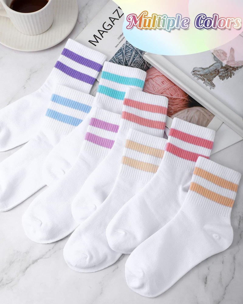 Halfchet 8 Pairs Kids Stripe Socks Cotton Crew Socks Colorful Retro Stripe Athletic Hosiery for School Kids (Soft Colors,Small)