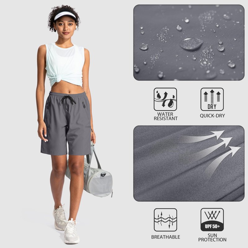 SANTINY Women's 5''/ 7''/9'' Hiking Cargo Shorts Quick Dry Lightweight Summer Shorts for Women Athletic Golf Zipper Pockets(Dark Grey_XL)