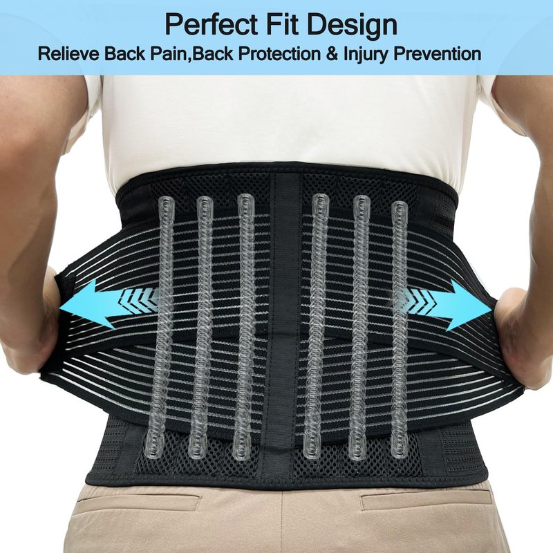 BOKIC Back Brace for Men and Women Lower Back, Lumbar Support Belt Relieve Lower Back Pain with 8 Reinforce Bones,Scoliosis, Sciatica,Herniated Disc,Back Brace for Lifting at Work 04 Black-L