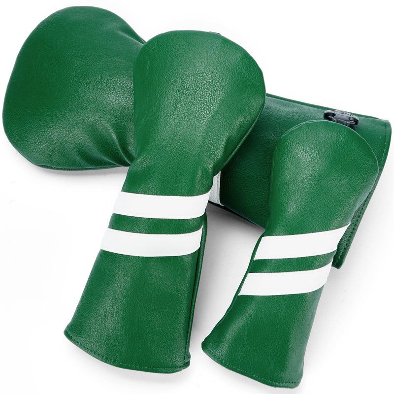 Gbourly 3PCS Vintage Golf Club Classic Green and Black Driver, Fairway Wood and Hybrid Head Covers Set PU Leather Headcovers with Interchangeable No. Tag (Green)
