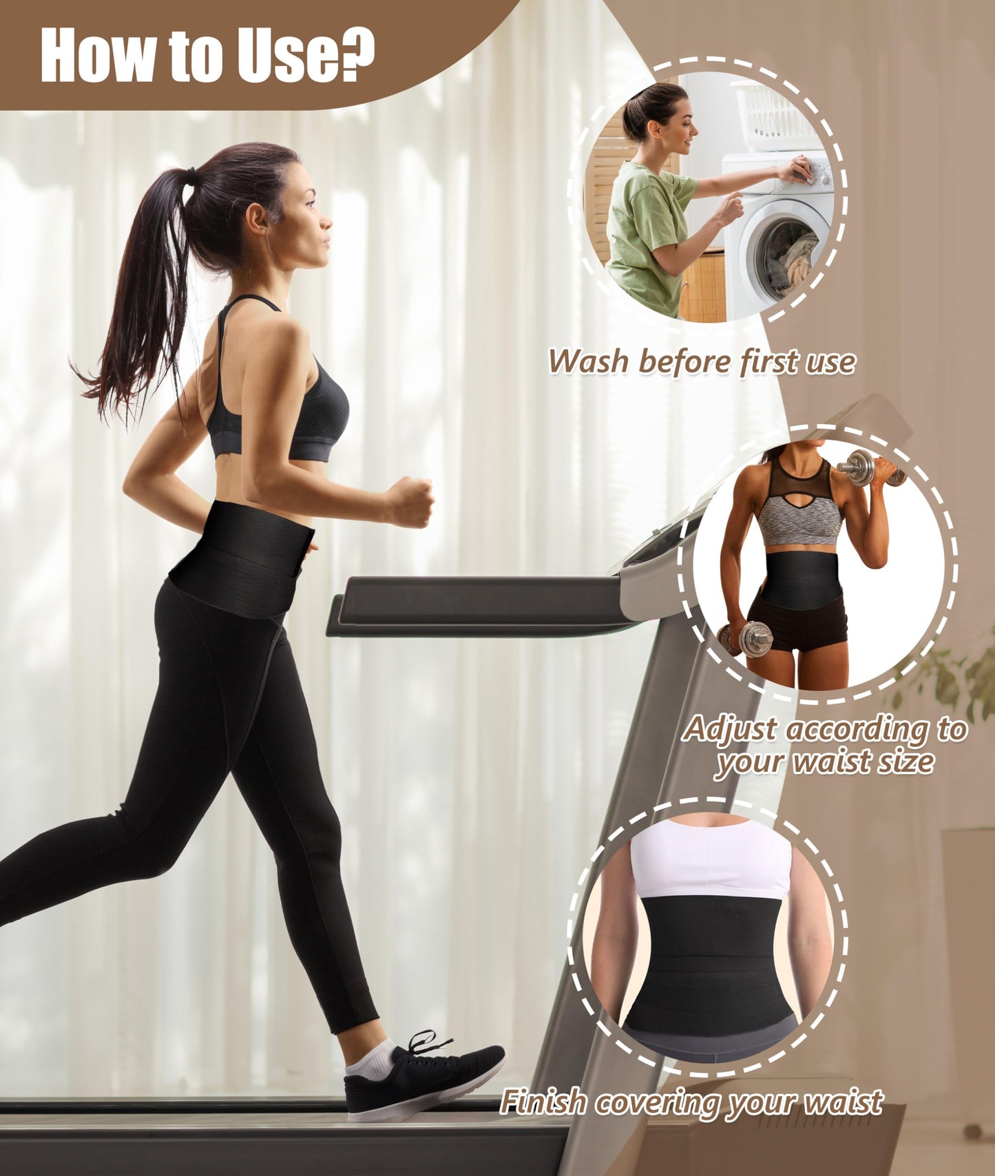 Waist Trimmer, 9.8ft Elastic Tummy Snatch Bandage Wraps Belly for Women and Men Waist Trainer Shaper Black