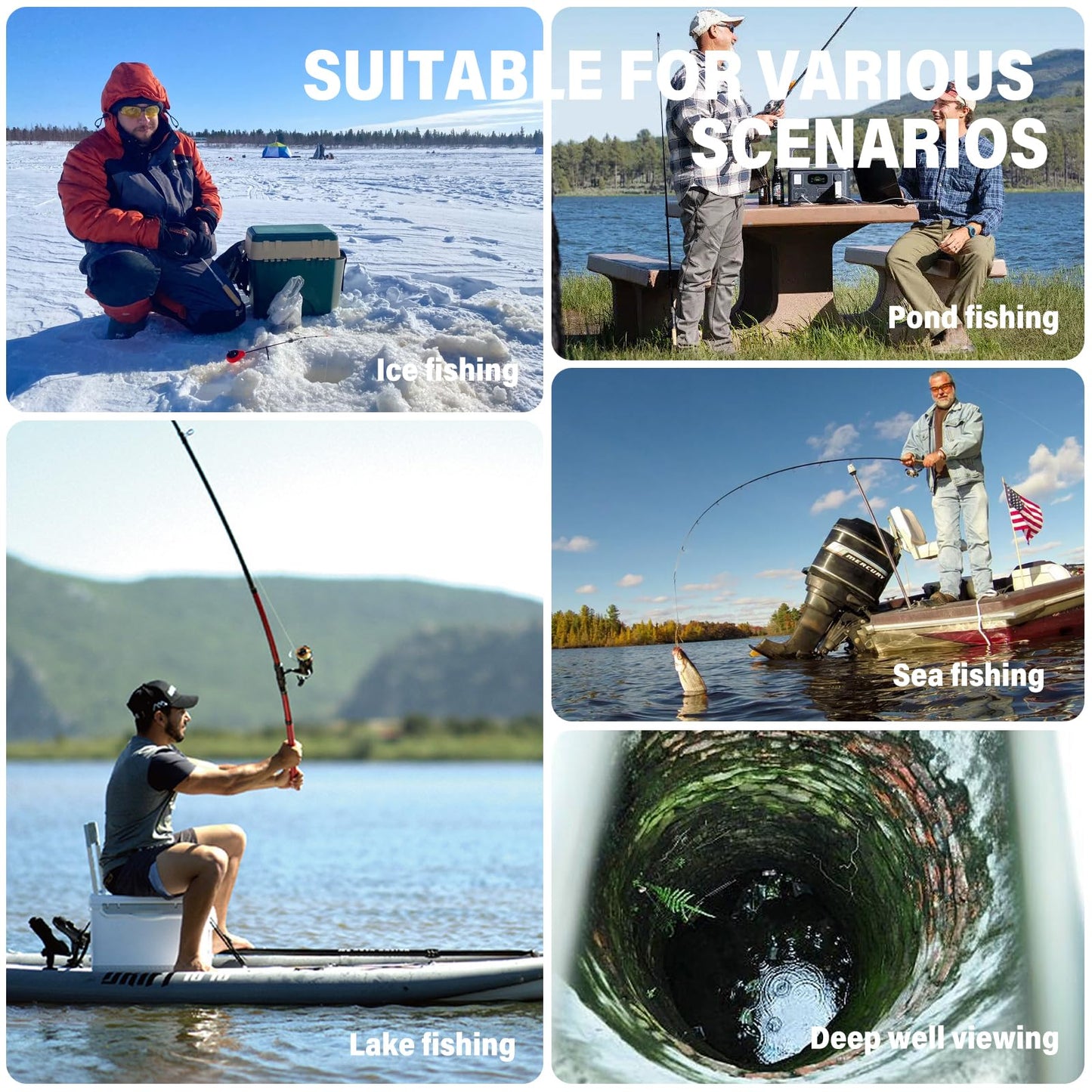 5inch Portable Fish Finder Camera Underwater Fishing Camera, 220° Wide Angle Infrared Night Vision, Host IP65 Waterproof Ice Fishing Camera for Ice, Lake and Boat (B)