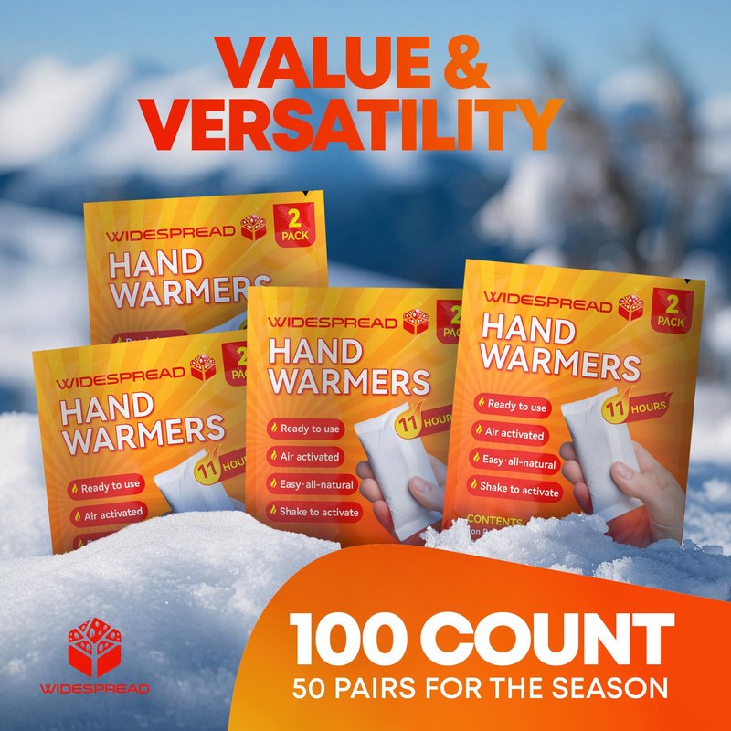 Hand Warmers Disposable 50 Pairs (100 Warmers) 11+ Hour Air-Activated Hot Hands Hand Warmers Bulk Pack - TSA Approved Pocket & Glove Warmers