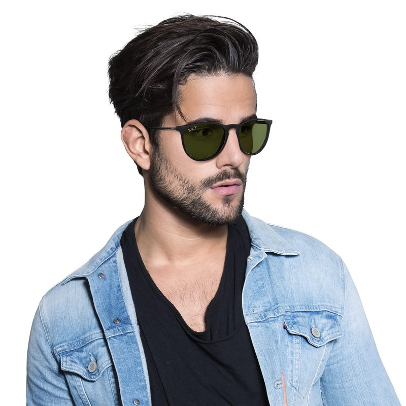 Ray-Ban Unisex RB4171 Erika Round Sunglasses, Black/Polarized Green, 54 mm