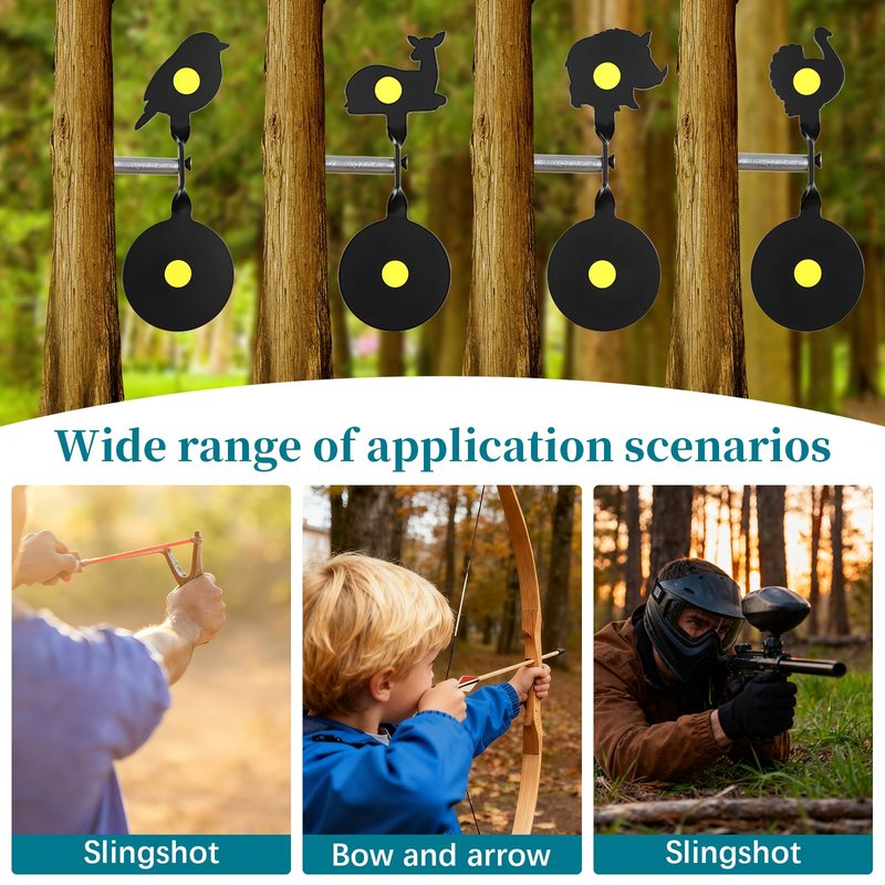 4-Pack Spinner Shooting Targets Auto Reset Steel Resetting Gun Target Heavy Metal Steel Spinning Target for Shooting (Animals - Group 1)