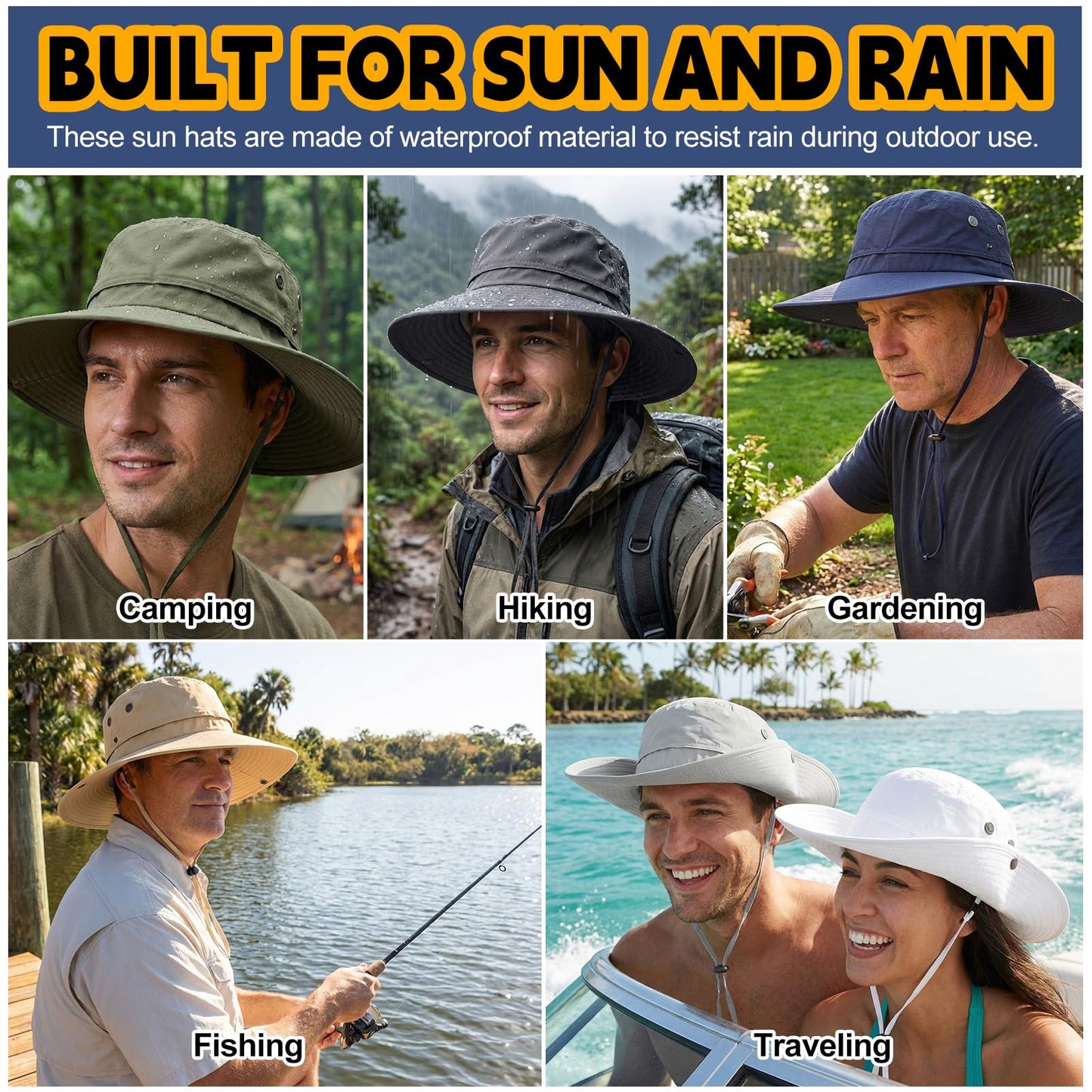 XL XXL Large Oversize UPF 50 Sun Hats Wide Brim Summer Safari Hat Fishing Hiking Boonie Hats for Men Big Head Waterproof Army Green X-Large XX-Large