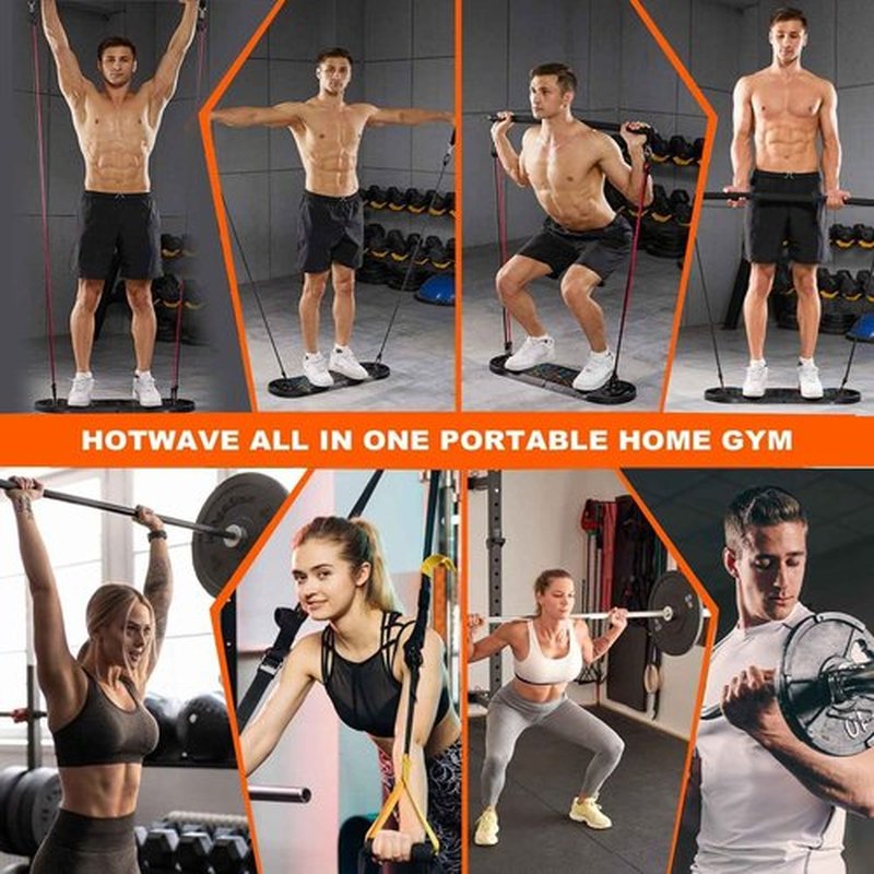 HOTWAVE Portable Exercise Equipment with 16 Gym Accessories.20 in 1 Push Up Board Fitness,Resistance Bands with Ab Roller Wheel,Pilates Bar.Strength Training for Man,Full Body Workout Machine at Home