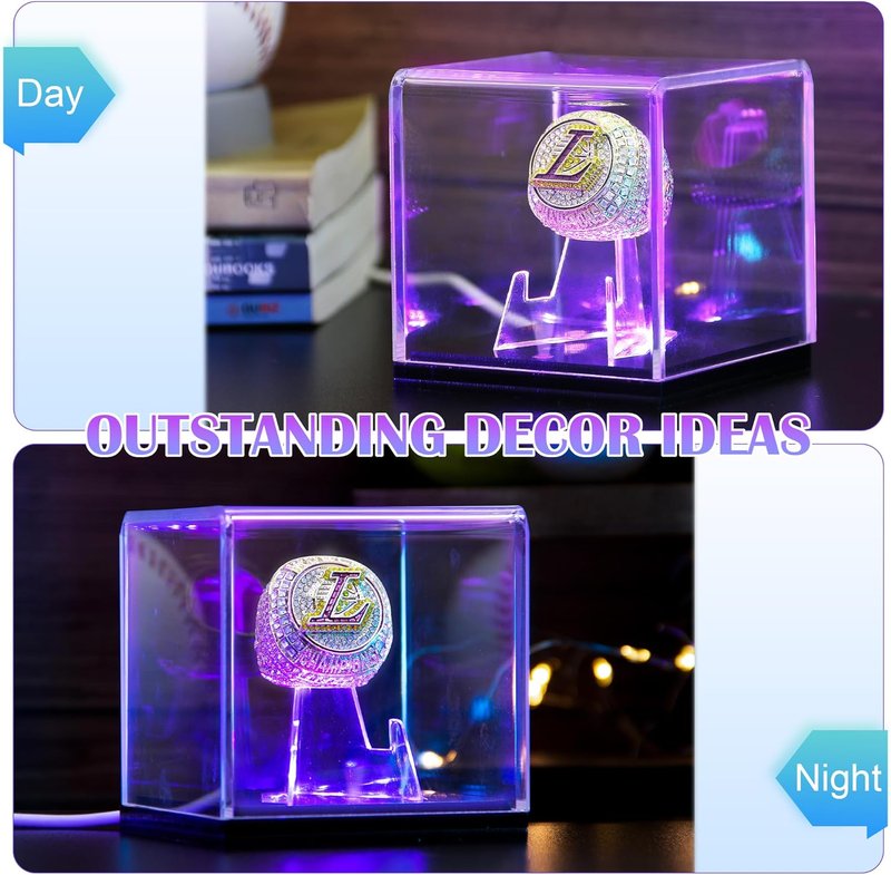Championship Ring Display Case - LED Lighted, UV-Protected Holder | Premium Memorabilia Box for Baseball, Football, Super Bowl