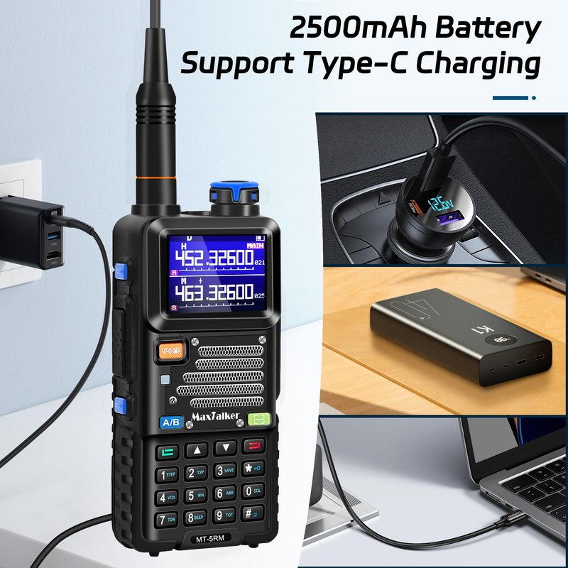5RM Ham Radio Handheld 10W: Ham Rasios Long Range with NOAA Weather Receiver, Upgraded Antenna, Speaker Mic, Programming Cable, 2500mAh Battery Type-C Charging for Work,Camping,Hunting Essential 2Pack