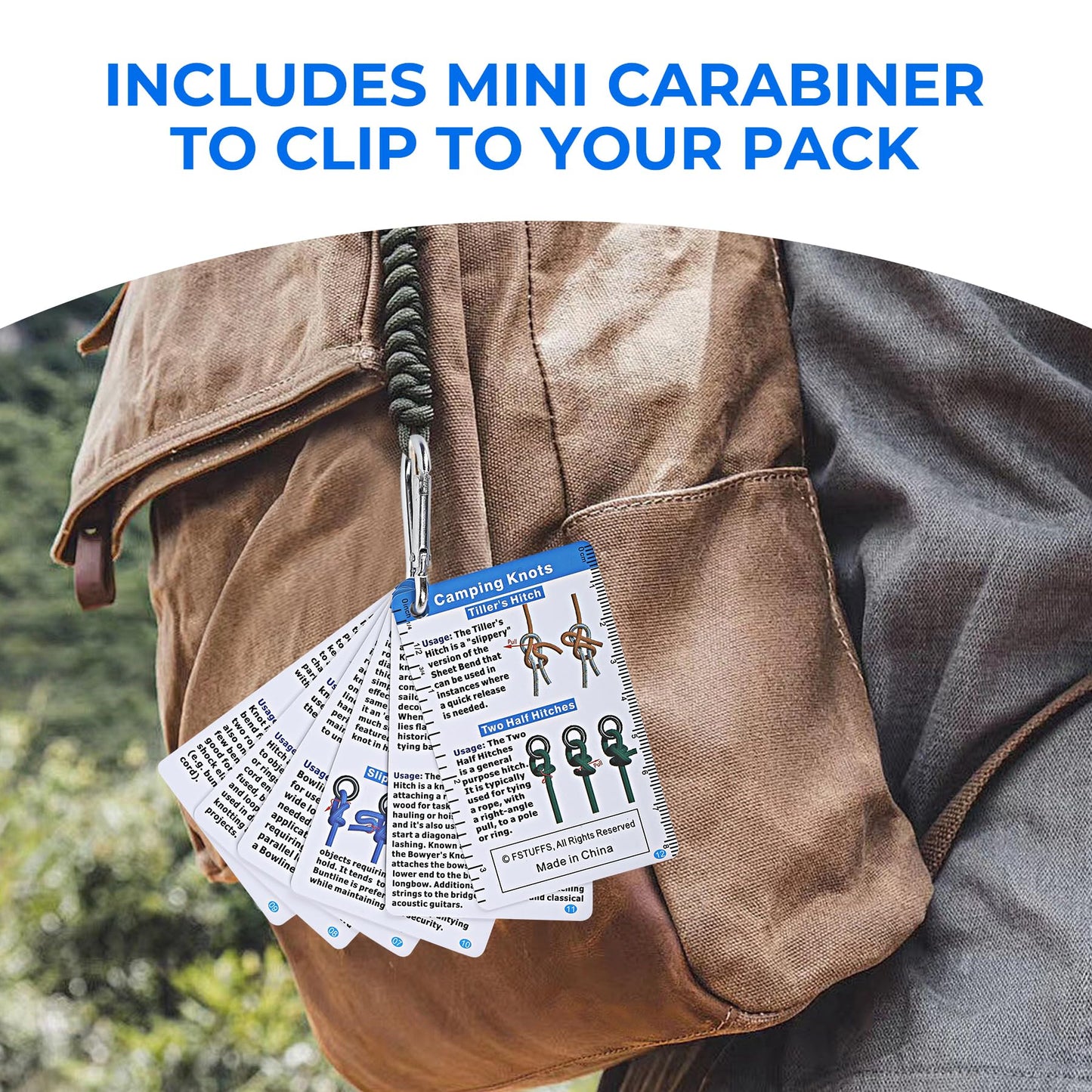 24 Rope Knots Camp Cards - Camping Supplies Waterproof Knot Tying kit,Camp Gear Knots Book Cards Pocket Camping Gift for Hikers and cub Scout to Knot Tying