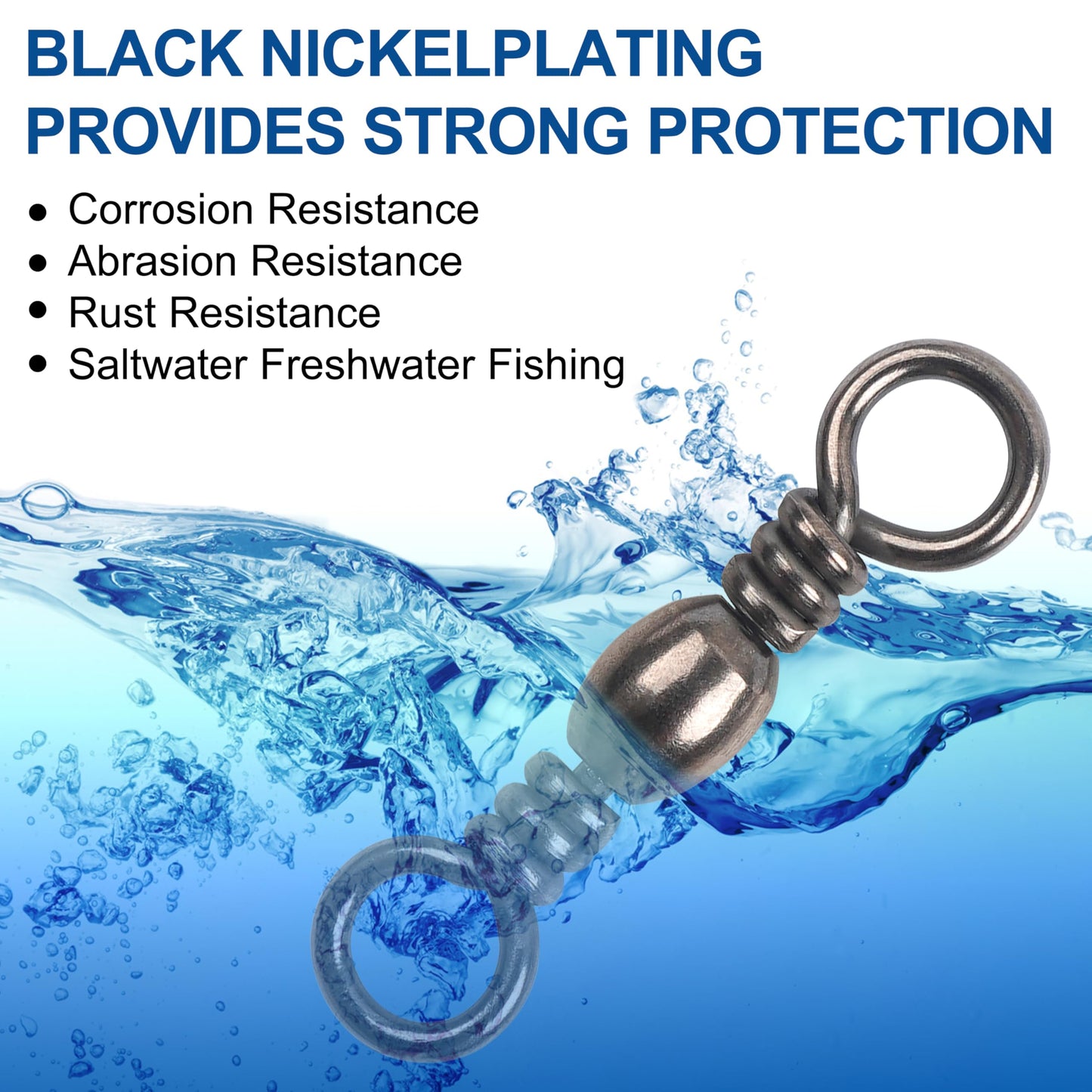 Fishing Barrel Swivels - 50/100 pcs Rolling Ball Fishing Swivel with Solid Ring Fishing Tackle Accessories Hook Line Connector Copper with Stainless Steel Black Nickle Coated Test Strength 35 - 165lbs