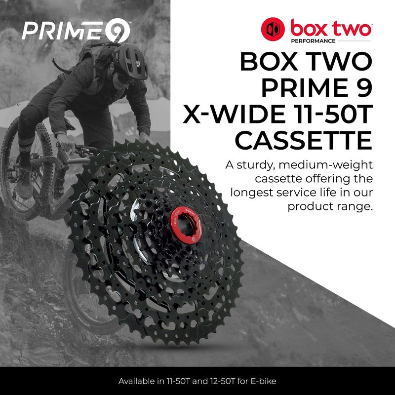 Box Two Prime 9 Bike Cassette 11-50T Fits Standard HG Hubs 9/10/11 Speed Cassette for Mountain Bike, Lightweight Bicycle MTB Cassettes Compatible Bike Cassettes
