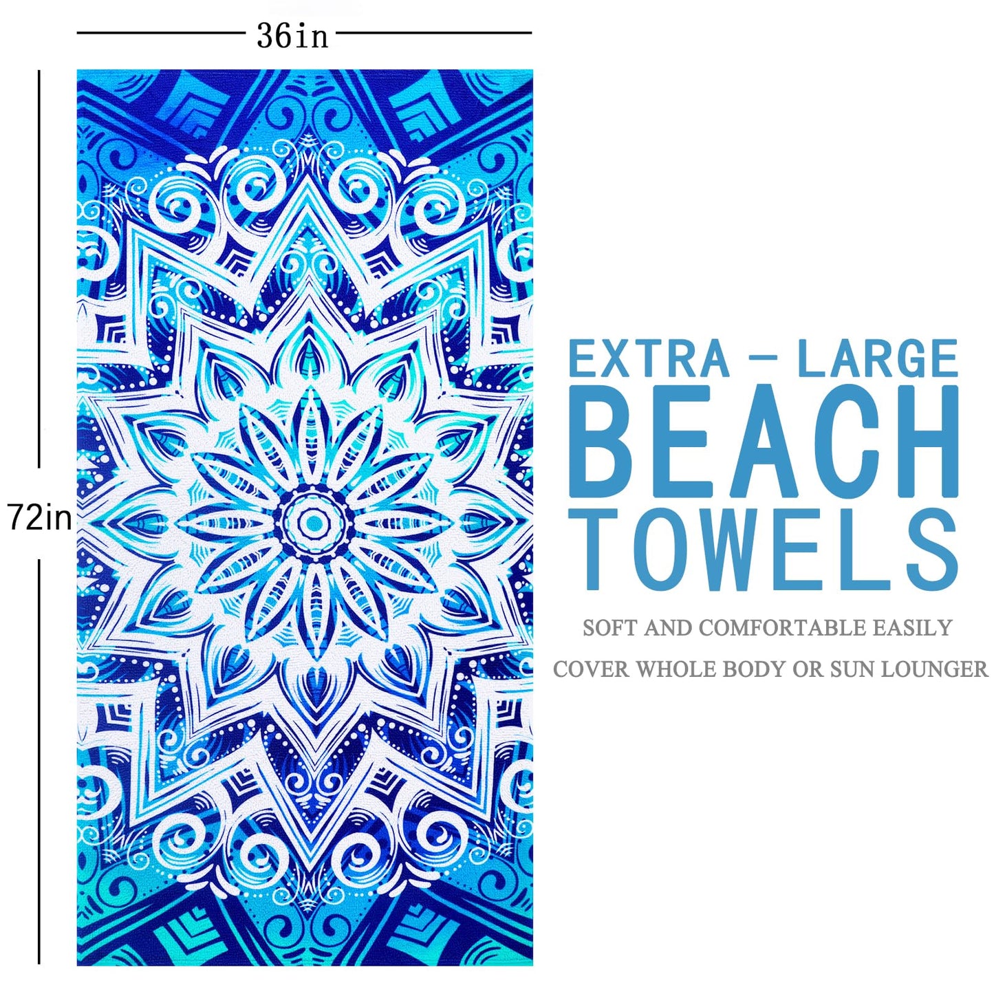 6 Packs Oversized Terry Beach Towel Set 36 x 72 Soft Thin Extra Large Big Pool Camping Swim Bulk Towels Blanket Clearance Travel Adult Essentials Accessories Must Haves Vacation Vortex Flower Dolphin