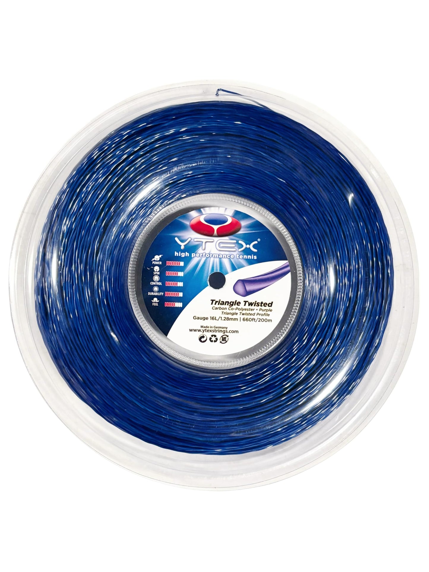 YTEX Triangle Twisted Purple Tennis Racquet String Reel (16L Gauge, 1.28mm)