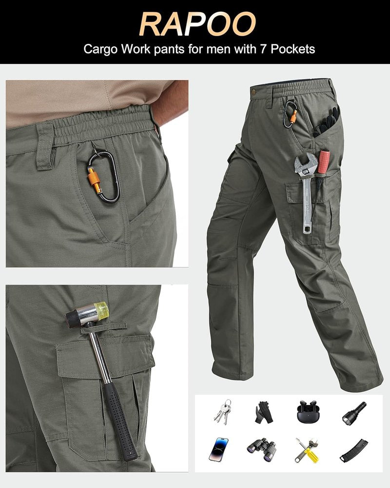 Men's Cargo Pants - Ripstop Water Resistant Tactical Hiking Pants | 7 Pockets, Breathable Design