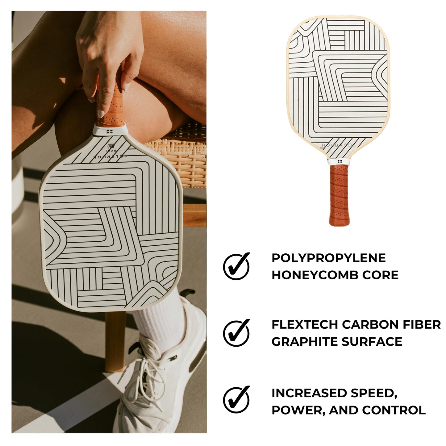 Holbrook Pickleball Paddles - Soho Design | Performance Series | Carbon Fiber Pickleball Paddle, Graphite Blend Surface | Polypropylene Honeycomb Core | Cute Pickleball Paddle