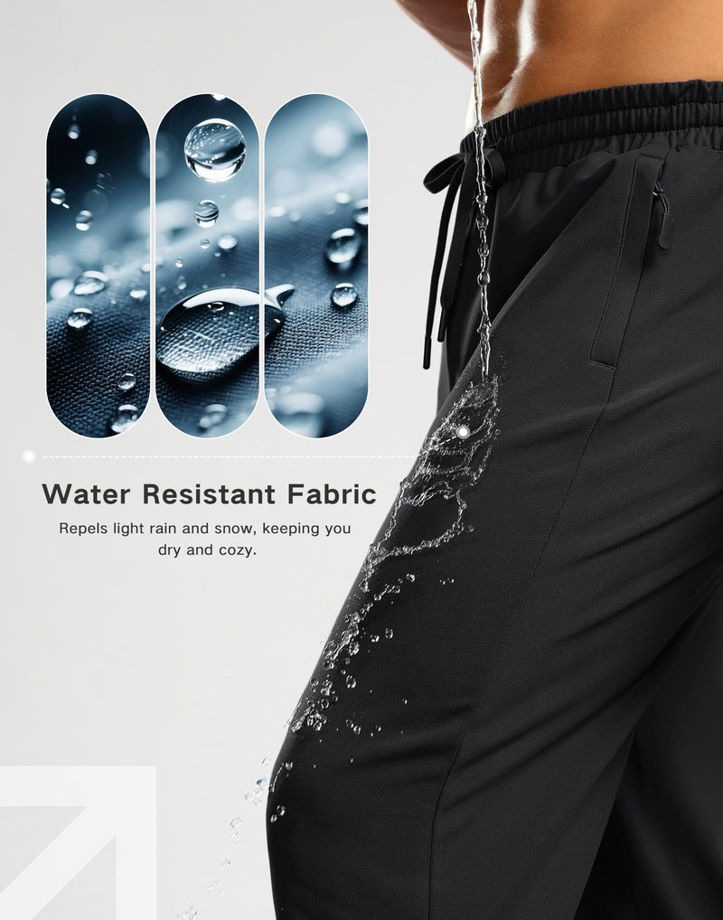 G Gradual Men's Fleece Lined Pants with 3 Zipper Pockets Water Resistant Winter Warm Hiking Pants Athletic Sweatpants for Men