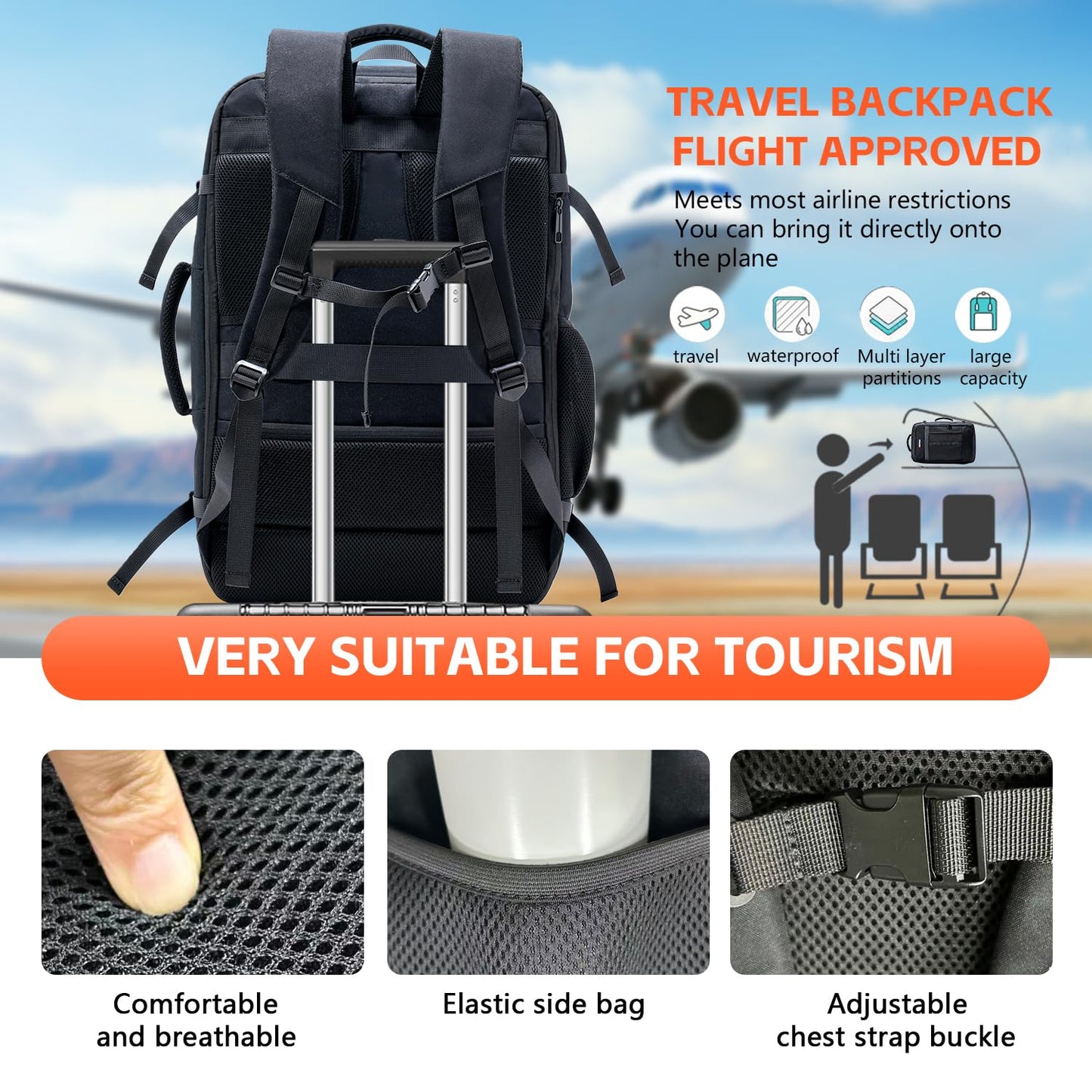 WeiTrust Travel Laptop Backpack, 50-60L Large Expandable Suitcase-Style Backpack for Business & Daily Travel, Carry-On Friendly with Side Water Bottle Pockets, Fits 18-Inch Laptops