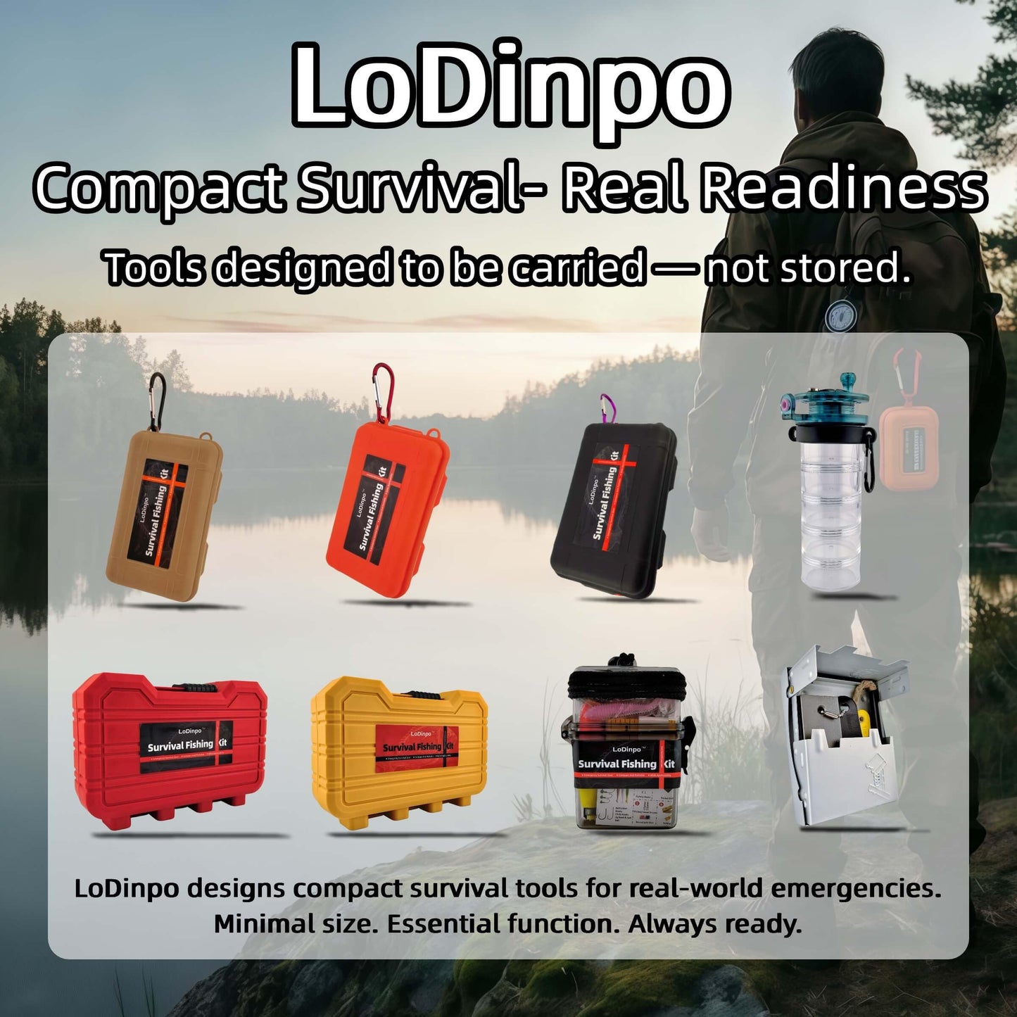 LoDinpo Mini Survival Fishing Kit Compact Emergency Fishing Gear for Camping, Hiking, Bushcraft, Backpacking Small Tackle Box with Hooks, Line, Floats Tools Great Gift for Fishermen, Hikers&Preppers