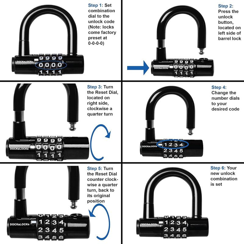 DocksLocks Security Cable Lock Set - Keyless Anti-Theft U-Lock for Bikes & Equipment | Weatherproof, 5ft to 25ft Length