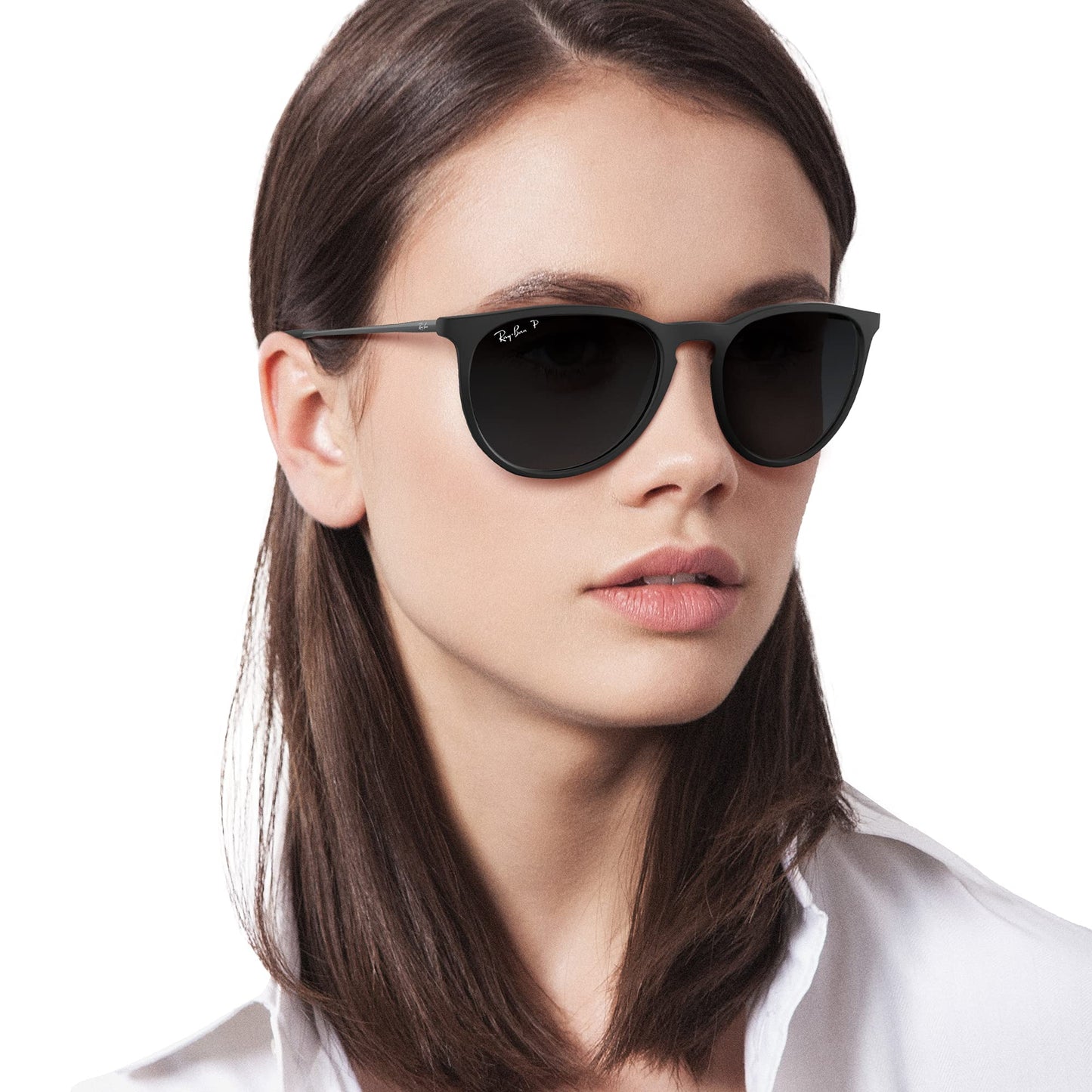 Ray-Ban Unisex RB4171 Erika Round Sunglasses, Rubber Black/Light Grey Gradient Grey Polarized, 54 mm