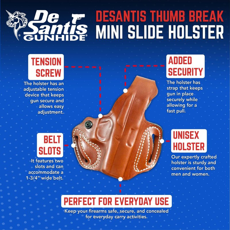 DeSantis Thumb Break Mini Slide OWB Holster - Leather Holster, Open Carry, Compatible with the Sig P365, P265 XL, P365 SAS, P365 XL w/ Romeo Zero, P365 X w/ Romeo Zero - Right Hand Draw, Tan