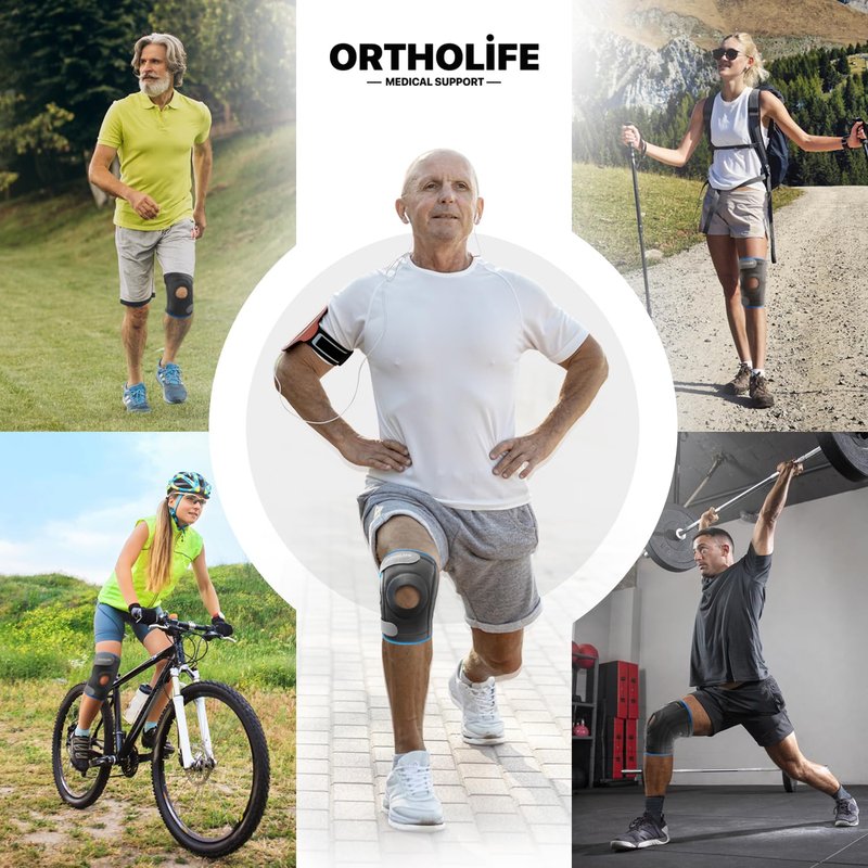 ORTHOLIFE Knee Brace for Women and Men – Knee Compression Sleeve for Meniscus Tear, ACL, Arthritis Pain Relief, Patella Pad & Side Stabilizers – Please Check How To Size Video (Blue, Large)