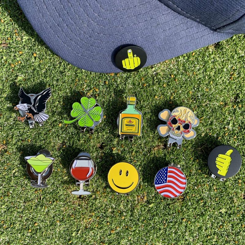ONESHOTGOLF 4PK Golf Ball Marker with Hat Clips for Men Women Golfer, Removable Attaches Easily to Golf Cap - Soft Enamel Technique (Clover)