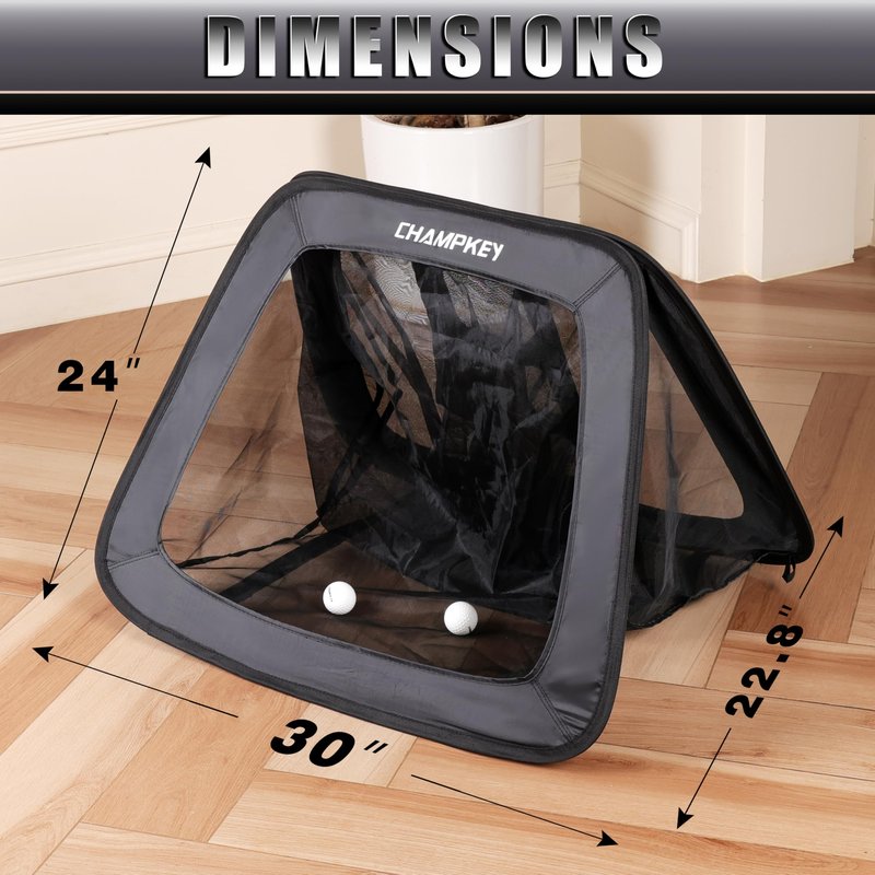 CHAMPKEY Double -Sided Golf Chipping Net with Mat and 12 Foam Balls - Professional Golf Practice Net Ideal for Indoor and Outdoor Training