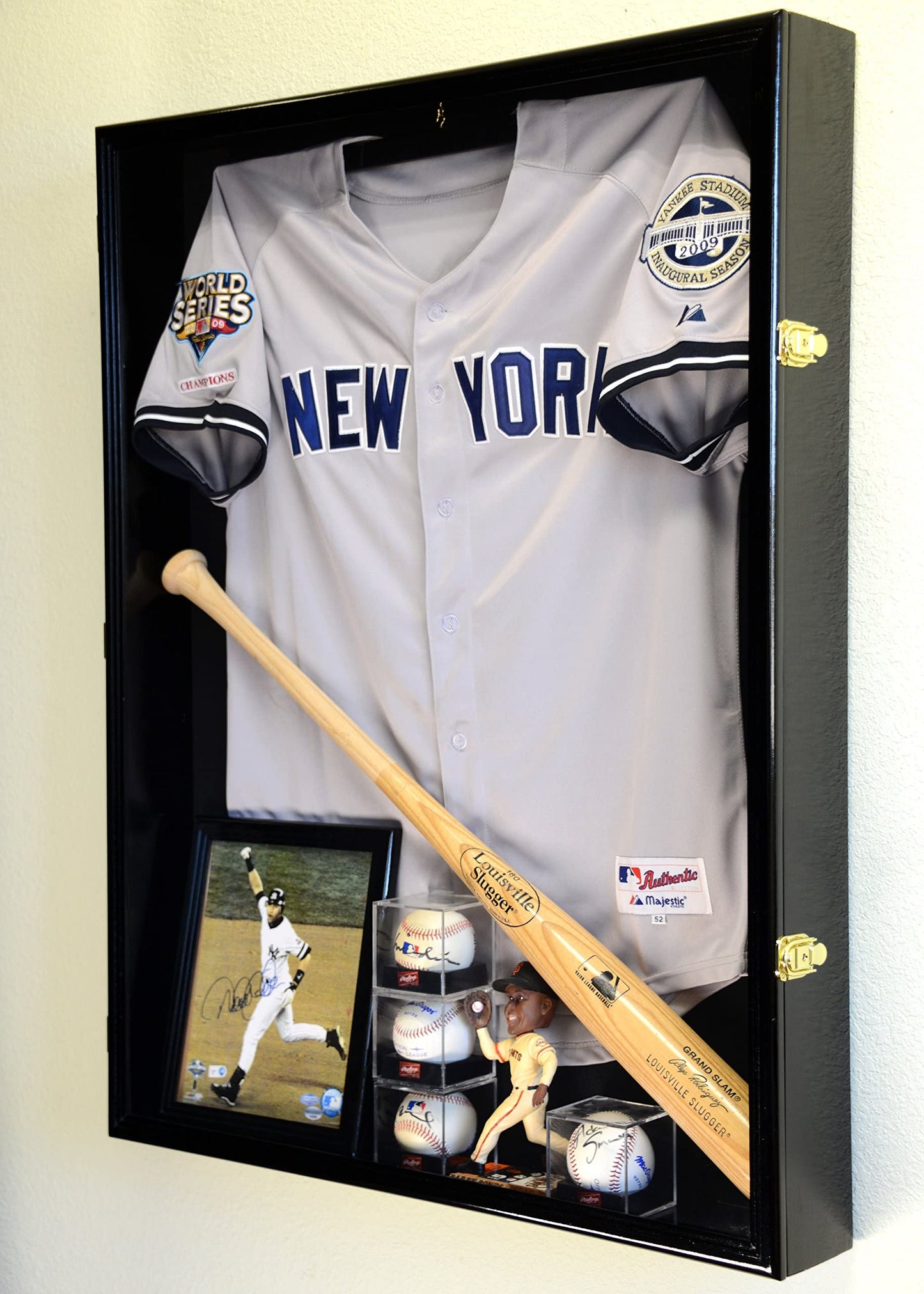 sfDisplay.com,LLC. Sports Jersey Display Case Select Your Size 98% UV Lockable 3 Sizes to Choose Uniform Jacket Frame (Black Wood Finish, Extra Deep Jersey=38x29x4.75)