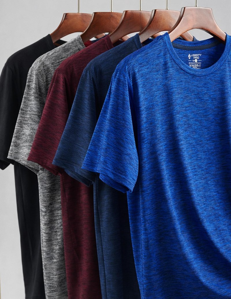 5 Pack Men’s Active Quick Dry Crew Neck T Shirts | Athletic Running Gym Workout Short Sleeve Tee Tops Bulk (Set 1, Large)