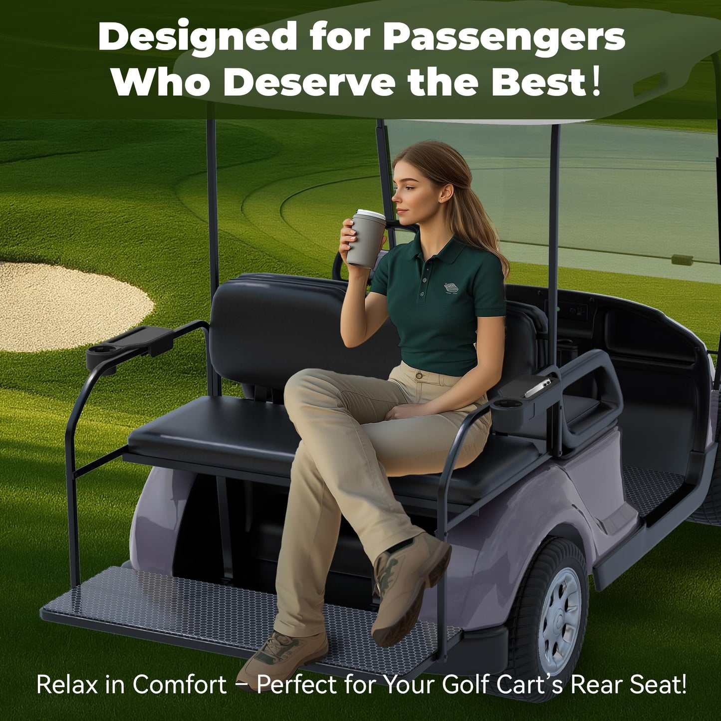 GOLFCOZER Upgraded Golf Cart Armrest with Cup Holder – Wide Comfort Pad, Universal Fit for EZGO, Club Car, Yamaha – Waterproof, Tool-Free Install, Fits 1" & 1.25" Square Tubes (Black)