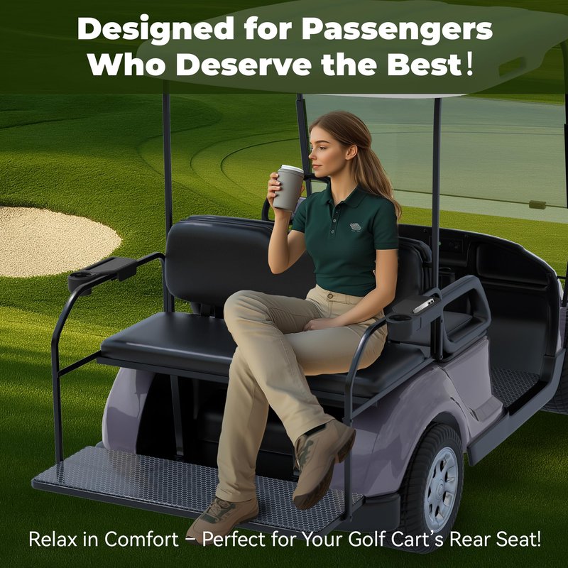 GOLFCOZER Upgraded Golf Cart Armrest with Cup Holder – Wide Comfort Pad, Universal Fit for EZGO, Club Car, Yamaha – Waterproof, Tool-Free Install, Fits 1" & 1.25" Square Tubes (Black)