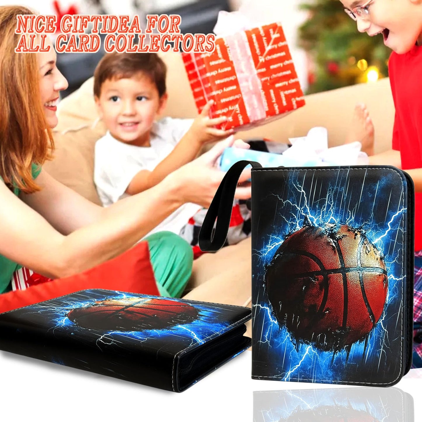 400 Pocket Zippered Basketball Card Binder, 4-Pocket Trading Card Album with 50 Removable Sleeves, PU Leather Waterproof Sports Card Holder for NBA Basketball Cards Storage Display Case Gift