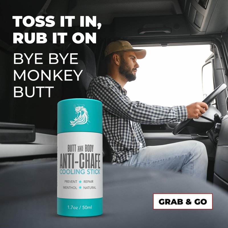 Bossman Butt & Body Cooling Anti-Chafe Stick with Menthol, 1.7 oz. – Unisex No Chafing Stick for Thighs, Underarms, Feet, Butt – Preventing, Moisturizing, Repairing, Portable – Made in USA