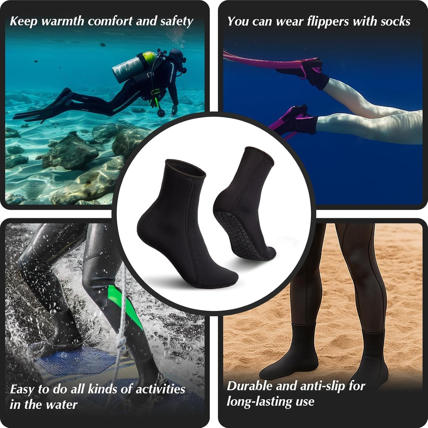 Neoprene Water Socks - 3mm Diving Socks for Outdoor Sports | Comfortable Fit