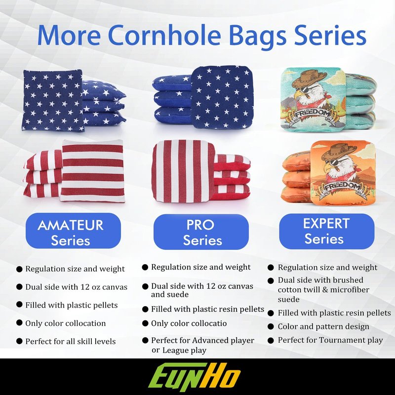 EunHo Regulation Cornhole Bags Set of 8 - Dual Sided Slick and Stick Cornhole Bean Bags for Tossing Game Professional All Weather Pro Corn Hole Bags with Tote Bag (American Flag)