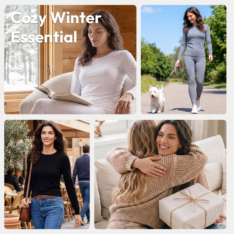 WEERTI Thermal Underwear for Women Long Johns with Fleece Lined Base Layer Women Cold Weather Top Bottom-Navy XL