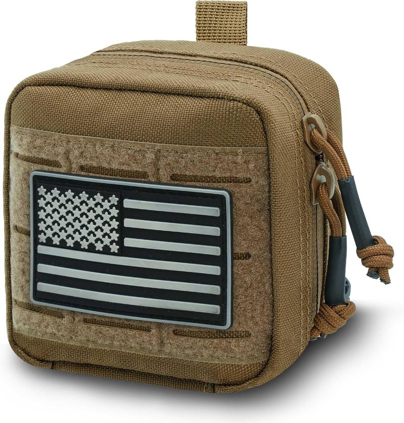 Tactical Molle Admin Pouch - Laser Cut Design with Flag | 4x4 Inches, Interior Divider & Removable Pocket