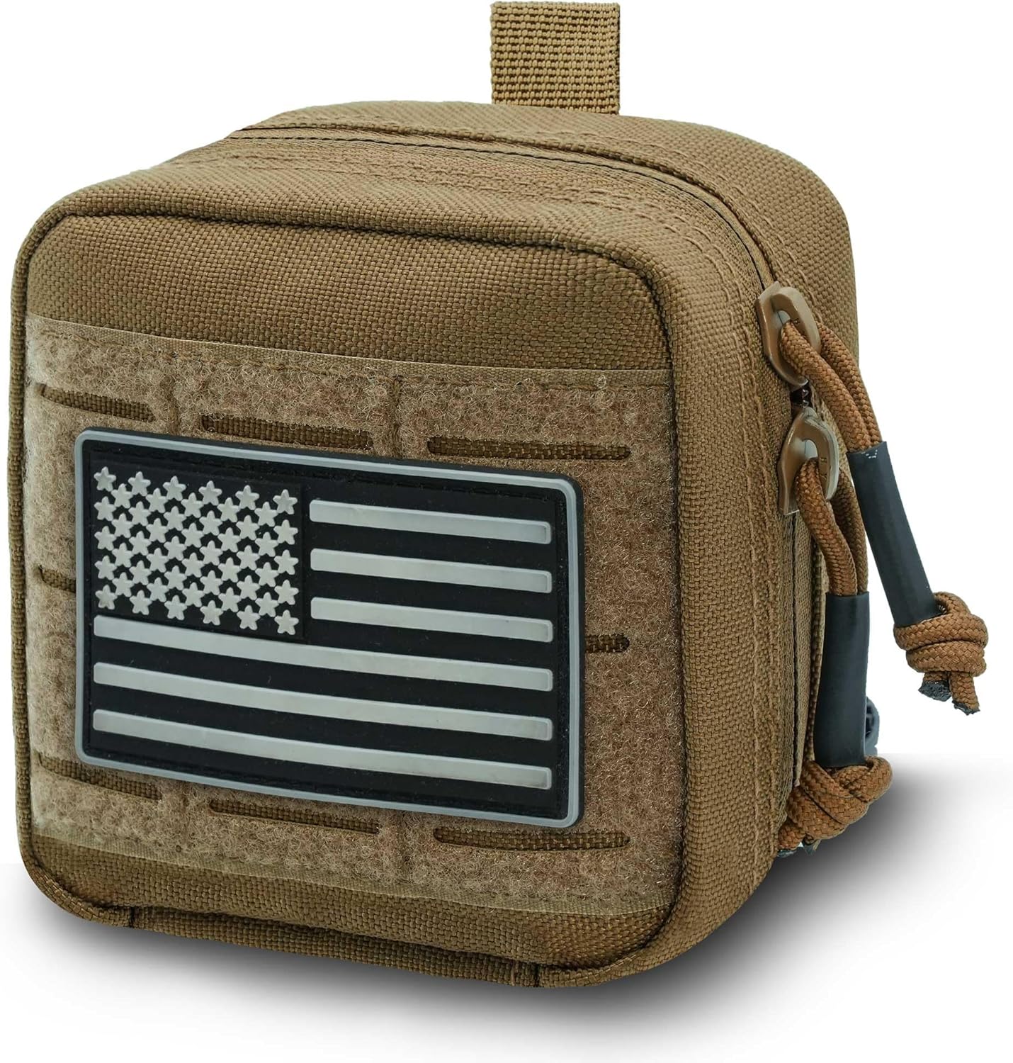 Tactical Molle Admin Pouch - Laser Cut Design with Flag | 4x4 Inches, Interior Divider & Removable Pocket