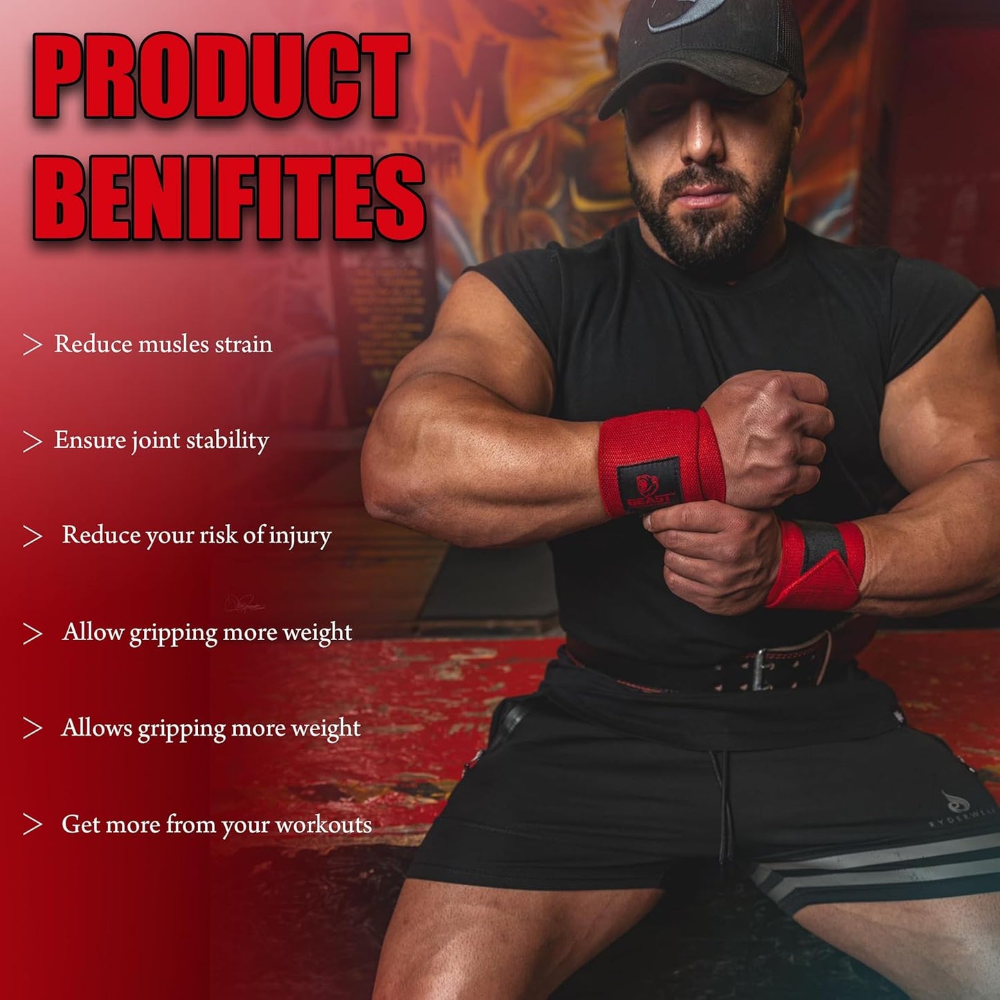 Beast Power Gear Wrist Wraps - 18” Heavy Duty Support for Weightlifting | Ideal for Bodybuilding & Powerlifting