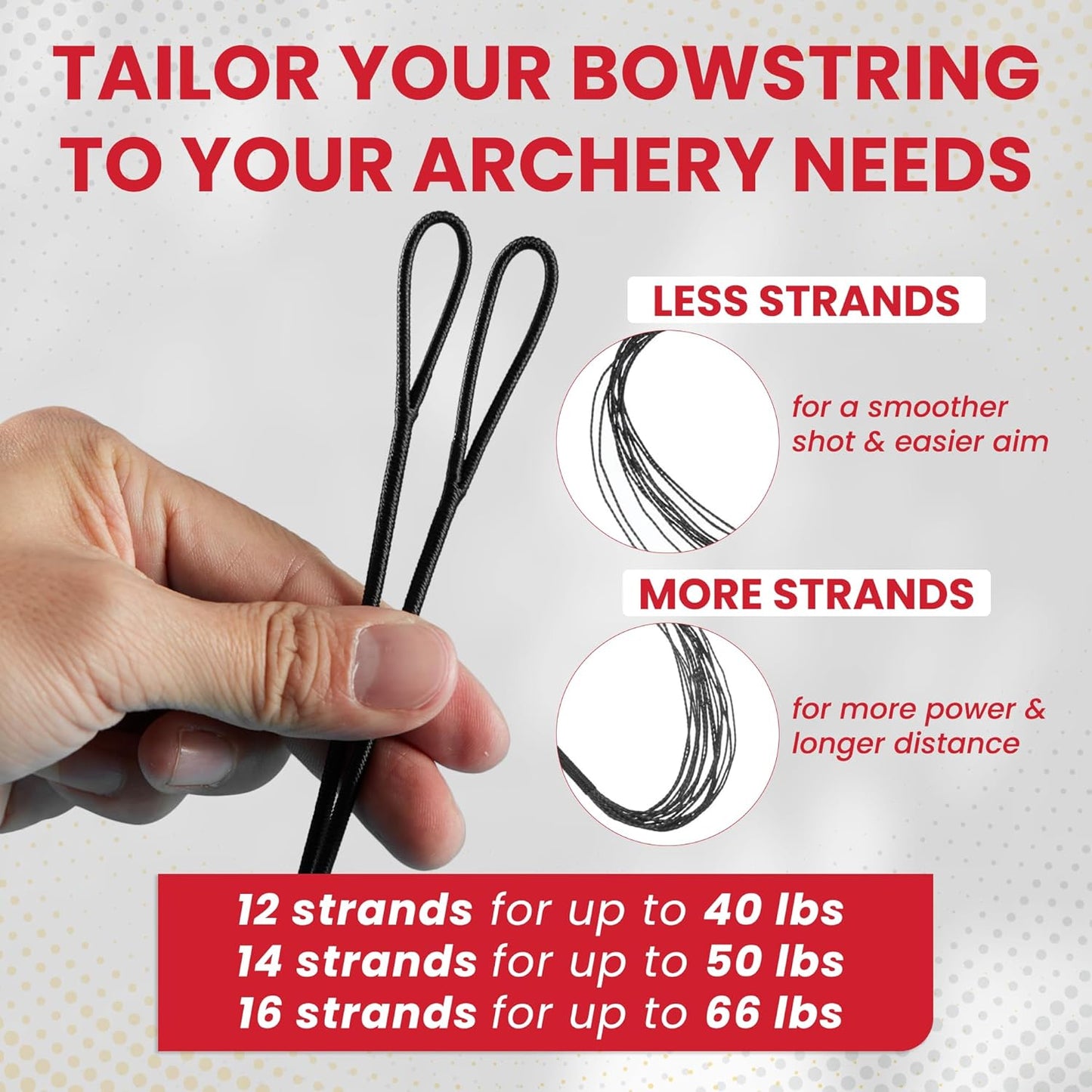Legend Recurve Bow String - Durable Dacron Replacement for Traditional Bows - Fits 48in to 66in - 12-14-16 Strands