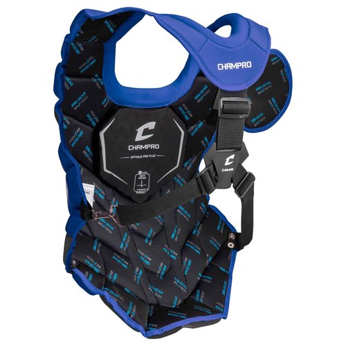 CHAMPRO Optimus Pro Plus Ergonomic Baseball Catcher’s Chest Protector for Commotio Cordis with Removeable Shoulder Cap, 15.5", Royal Blue